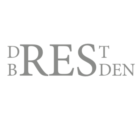 Logo von Res-urbane Brest Dresden. Schriftzug aus großem "RES" links davon übereinander die Buchstaben "D" und "B"; rechts davon die Buchstaben "T" und "DEN" übereinander