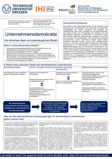 Das Poster zeigt die Forschungsarbeit zum Thema Unternehmesdemokratie.