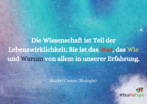 Postkarte mit Text "Die Wissenschaft ist Teil der Lebenswirklichkeit. Sie ist das Was, das Wie und Warum von allem in unserer Erfahrung."