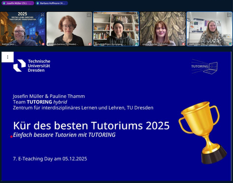 Gruppe der ausgezeichneten Tutorinnen und Tutoren für das beste Tutorium 2025 und das Team TUTORING online.