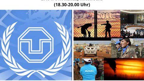 Werbeposter der UN-Vortragsreihe mit dem Thema: WHAT KIND OF A UN DOES IT NEED TO MAKE PEACE?