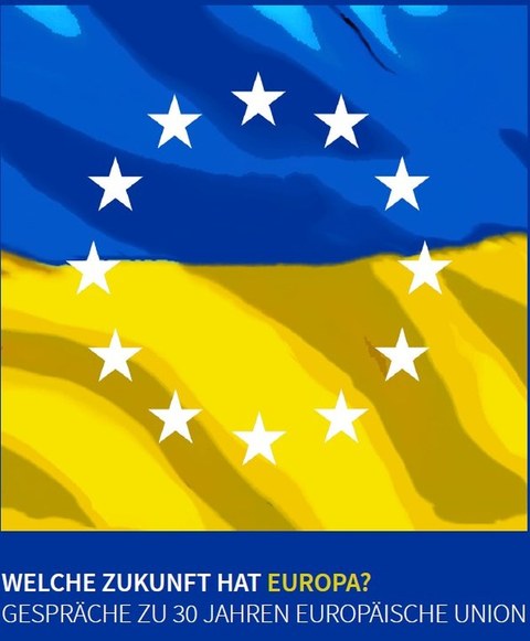 Ukrainische Flagge mit den 12 EU-Sternen