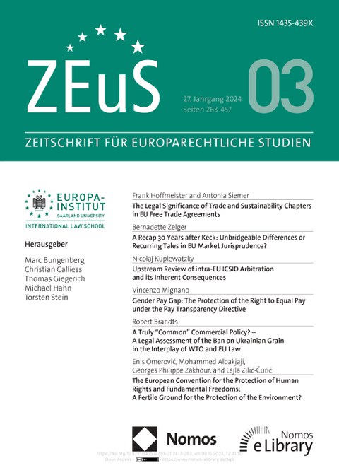 Coverbild der Zeitschrift für Europarechtliche Studien (ZEuS) 