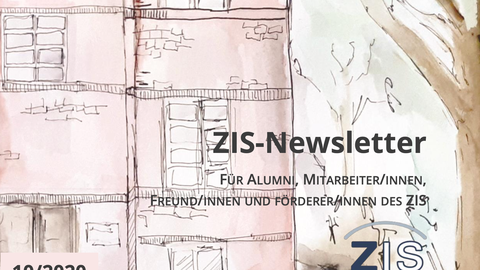 Zeichnung eines Backsteingebäudes. Im Vordergrund Schriftzug: "ZIS NEWSLETTER"