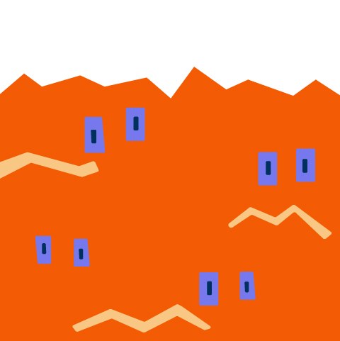 In einer orangefarbenen, flüssigen Masse schwimmen mehrere violette Augenpaare. In gelb sind in der Masse Wellen eingezeichnet.