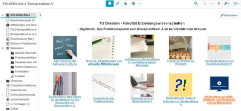 Screenshot vom OPAL Kurs, der das Blockpraktikum A im Lehramt an Berufsschulen begleitet