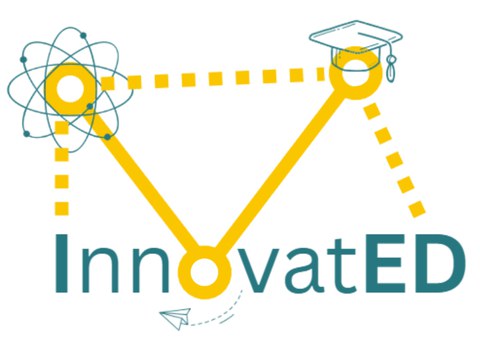 Grafik, die das Wort Innovated mit verschiedenen Symbolen wie einen Alumnushut und ein Netzwerk zeigt.