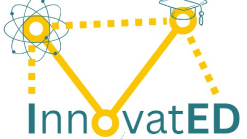 Grafik, die das Wort Innovated mit verschiedenen Symbolen wie einen Alumnushut und ein Netzwerk zeigt.