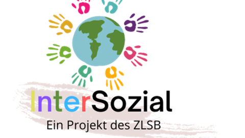 Das Bild zeigt das Logo des Projekts "Intersozial", auf dem eine ein Erdball mit bunten Handabdrücken sowie der Schriftzug "Intersozial - Ein Projekt des ZLSB" abgebildet ist.