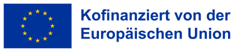 Blaue Flagge der Europäischen Union mit zwölf gelben Sternen, Hinweis auf Kofinanzierung des Projekts