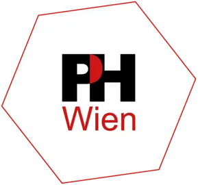 Modernes Logo mit stilisierter, wabenförmiger Kontur (hexagonale Form) und reduziertem Schriftzug der Pädagogischen Hochschule Wien