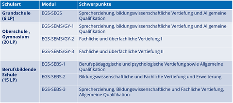 Übersicht Schwerpunkte der Ergänzungsstudien