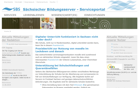 Screenshot der Webseite des Sächsischen Bildungsservers