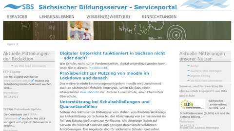 Screenshot der Webseite des Sächsischen Bildungsservers