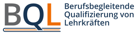 Abgebildet ist das BQL-Logo, das die großen BQL-Buchstaben darstellt und auch die ausgeschriebene Variante abbildet: "Berufsbegleitende Qualifizierung von Lehrkräften" 
