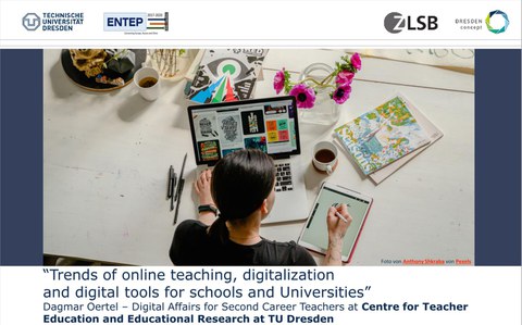 Die Trends der digitalen Online-Lehre werden auf einer Powerpointfolie vorgestellt