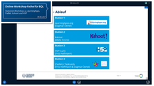 Stationenworkshop mit Übersicht über die 4 Tools Padlet/TaskCard, H5P, Kahoot und LearningApps in BBB über geteilten Folien