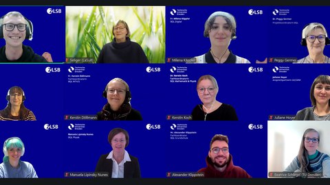 Screenshot einer Online Sitzung mit den Kacheln der Teilnehmenden