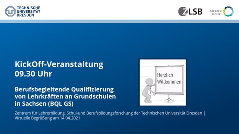 Abbgebildet ist die Startfolie des digitalen Semesterstarts der Berufsbegleitenden Weiterbildung für Lehrkräfte (BQL)