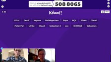Das Bild ist ein Screenshot von der des Kahoot-Quizzes aus der feierlichen Verabschiedung. Unten links sind Dozierende abgebildet.