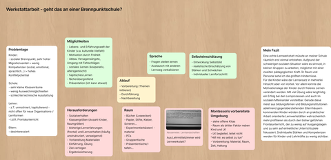 Screenshot eines Padlets auf dem einzelne Textkarten zu sehen sind zum Thema Werkstattarbeit