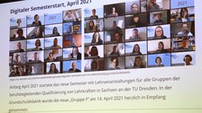 Man sieht den Digitalen Semesterstart im April 2021, zu dem sich alle mit ihren Zoom-Kacheln in einer Videokonferenz versammelt haben