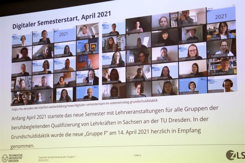 Man sieht den Digitalen Semesterstart im April 2021, zu dem sich alle mit ihren Zoom-Kacheln in einer Videokonferenz versammelt haben